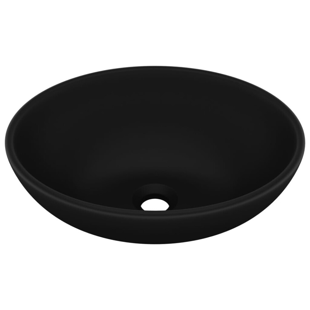 vidaXL Luxury Basin Oval-shaped Matt Black Ceramic Washroom Vanity Stone Sink