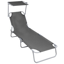 vidaXL foldbar liggestol med baldakin, grå, aluminium