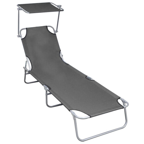 vidaXL foldbar liggestol med baldakin, grå, aluminium