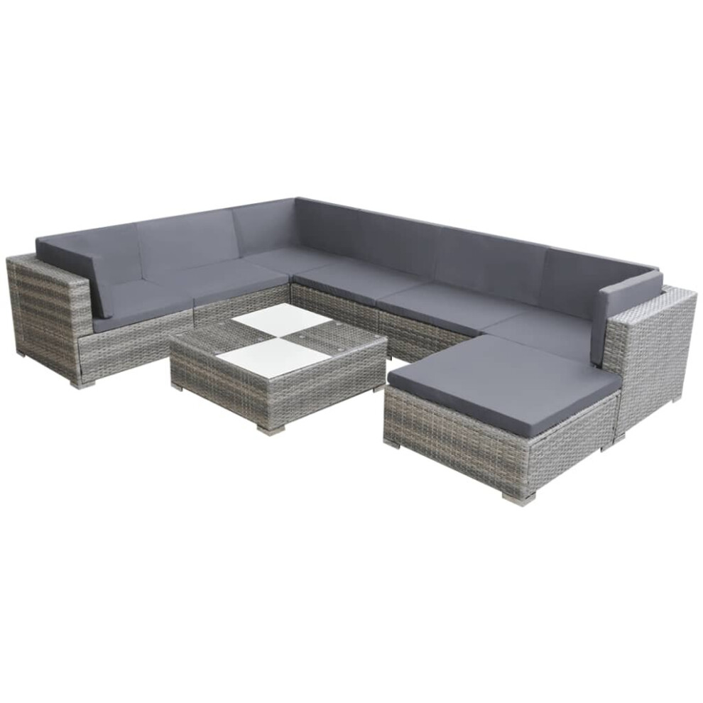 vidaXL Garden Lounge Set 8 Piece with Cushions Poly Rattan Grey Chaise Lounge