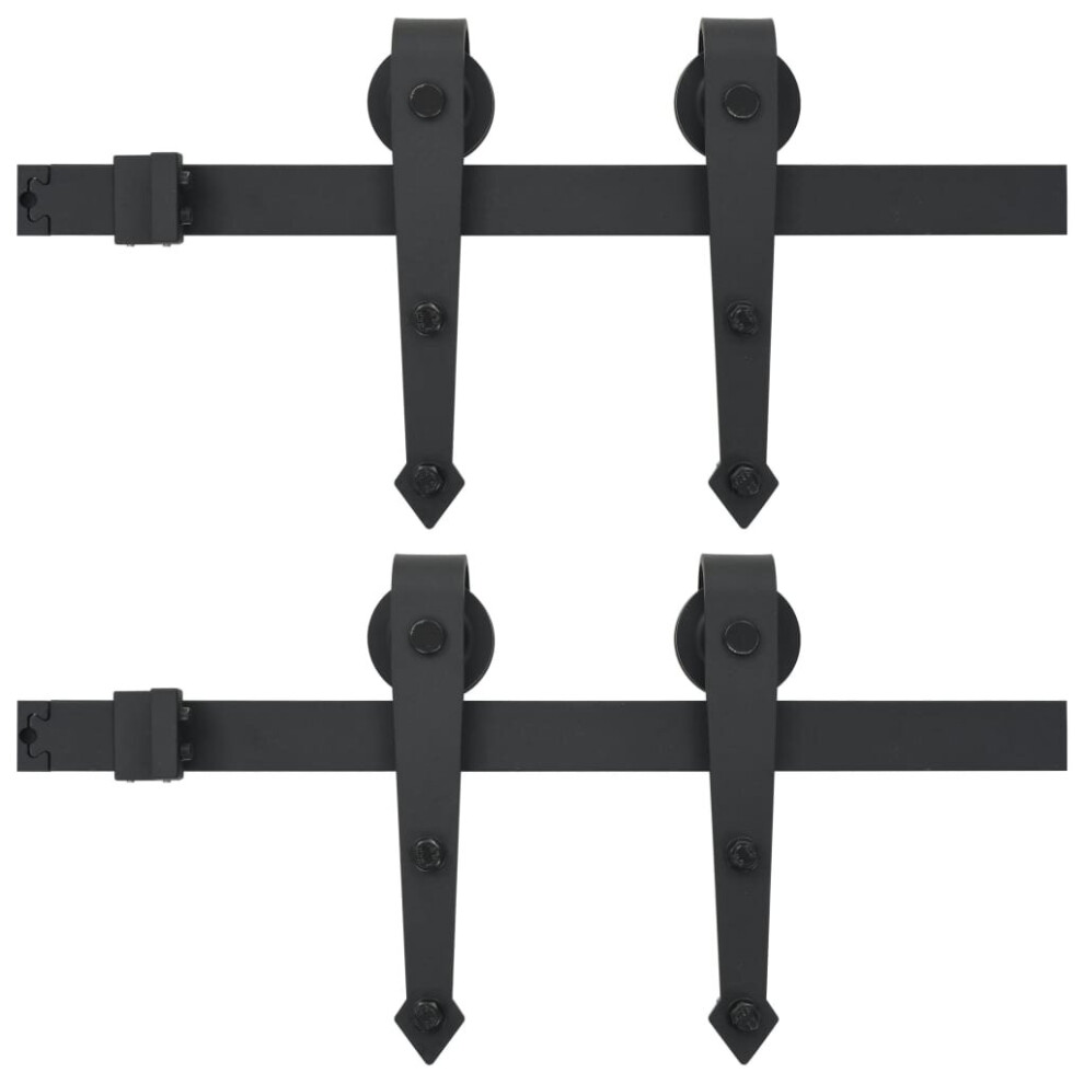  vidaXL 2x Sliding Door Hardware Kits Steel Black Hanger Rail Barn Track Frame