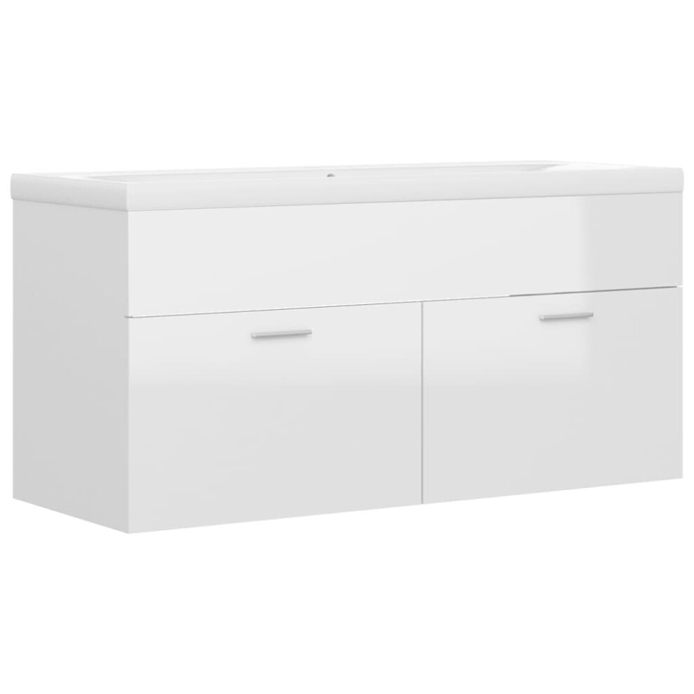 vidaXL Sink Cabinet with Built-in Basin High Gloss White Engineered Wood Basin