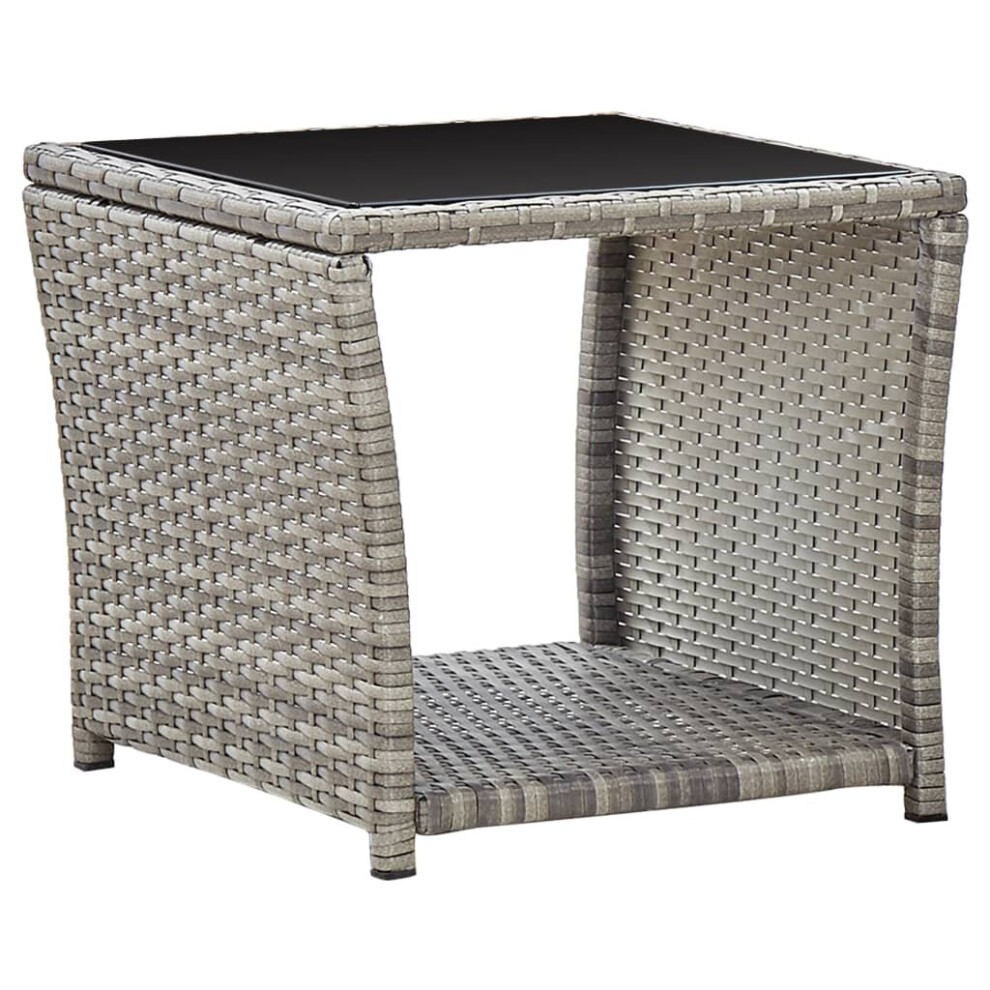 vidaXL Coffee Table Grey 45cm Poly Rattan and Glass Bistro Garden Tea Desk