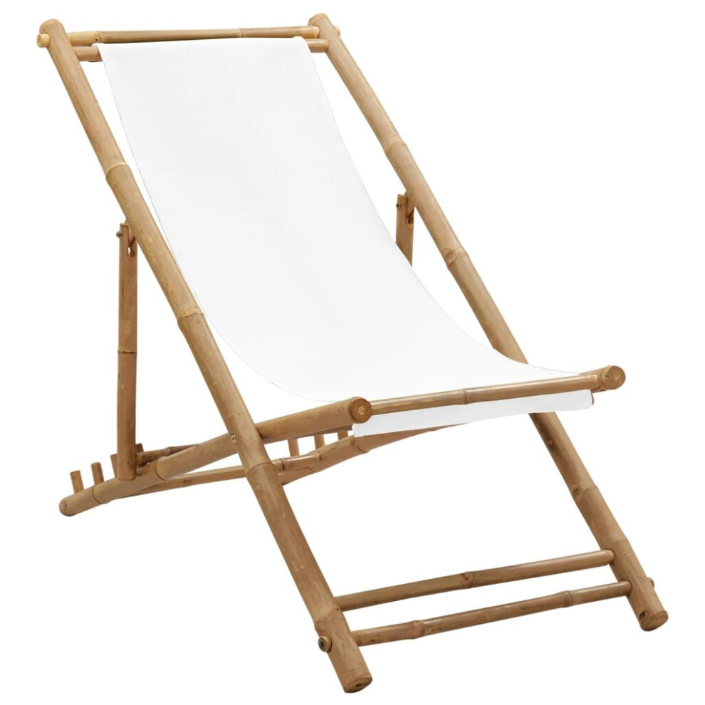 vidaXL Deck Chair Bamboo and Canvas Garden Beach Pool Outdoor Furniture Seat