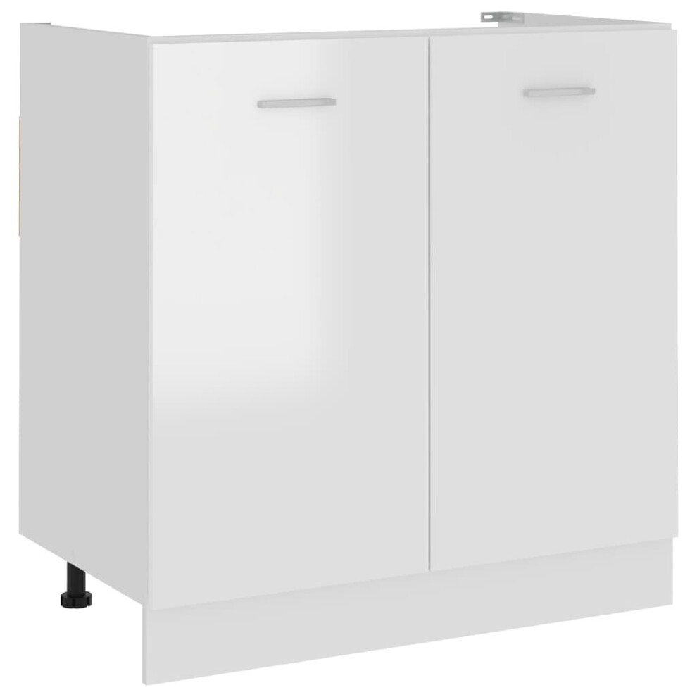 vidaXL Sink Bottom Cabinet High Gloss White Engineered Wood Storage Organiser