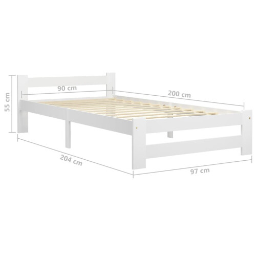 VidaXL vidaXL Solid Wood Pine Bed Frame White 90x200 cm Wooden Bedstead Bed Base 1
