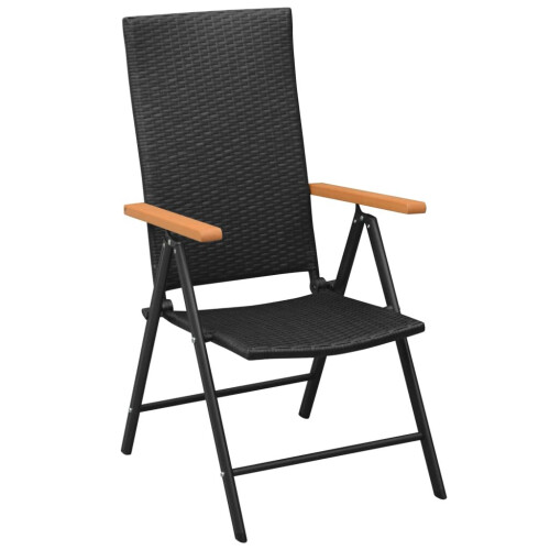 VidaXL vidaXL 2x Stackable Garden Chairs Poly Rattan Black Outdoor Terrace Folding 1