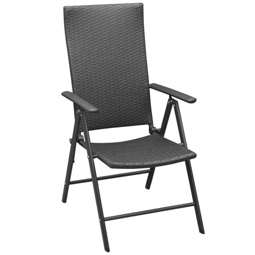 VidaXL vidaXL 2x Stackable Garden Chairs Poly Rattan Black Folding Outdoor Terrace 1