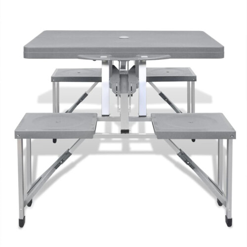 VidaXL vidaXL Foldable Camping Table Set with 4 Stools Aluminium Extra Light Grey 1