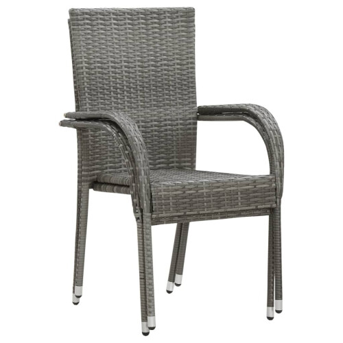 VidaXL vidaXL Gartenstühle Stapelbar 2 Stk. Grau Poly Rattan 2