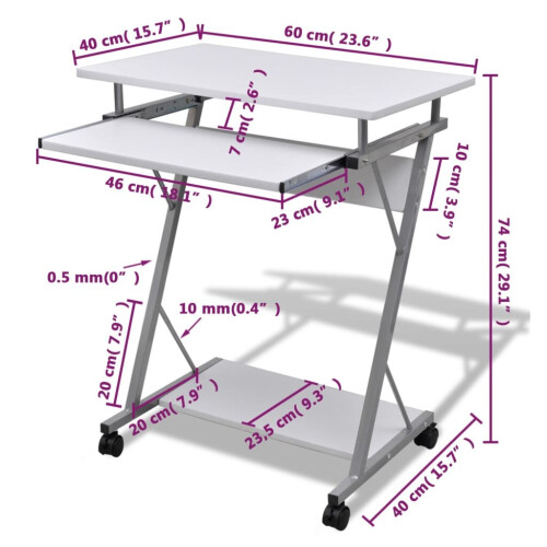 VidaXL vidaXL Compact Computer Desk with Pull-out Keyboard Tray White Office Stand 1