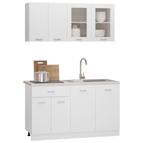 VidaXL vidaXL Kitchen Cabinet Set 4 Piece White Engineered Wood Drawer Bottom Cabinet 2