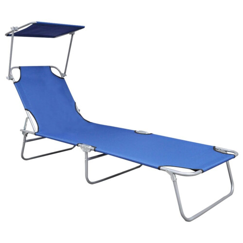 vidaXL foldbar liggestol med baldakin blå aluminium 1