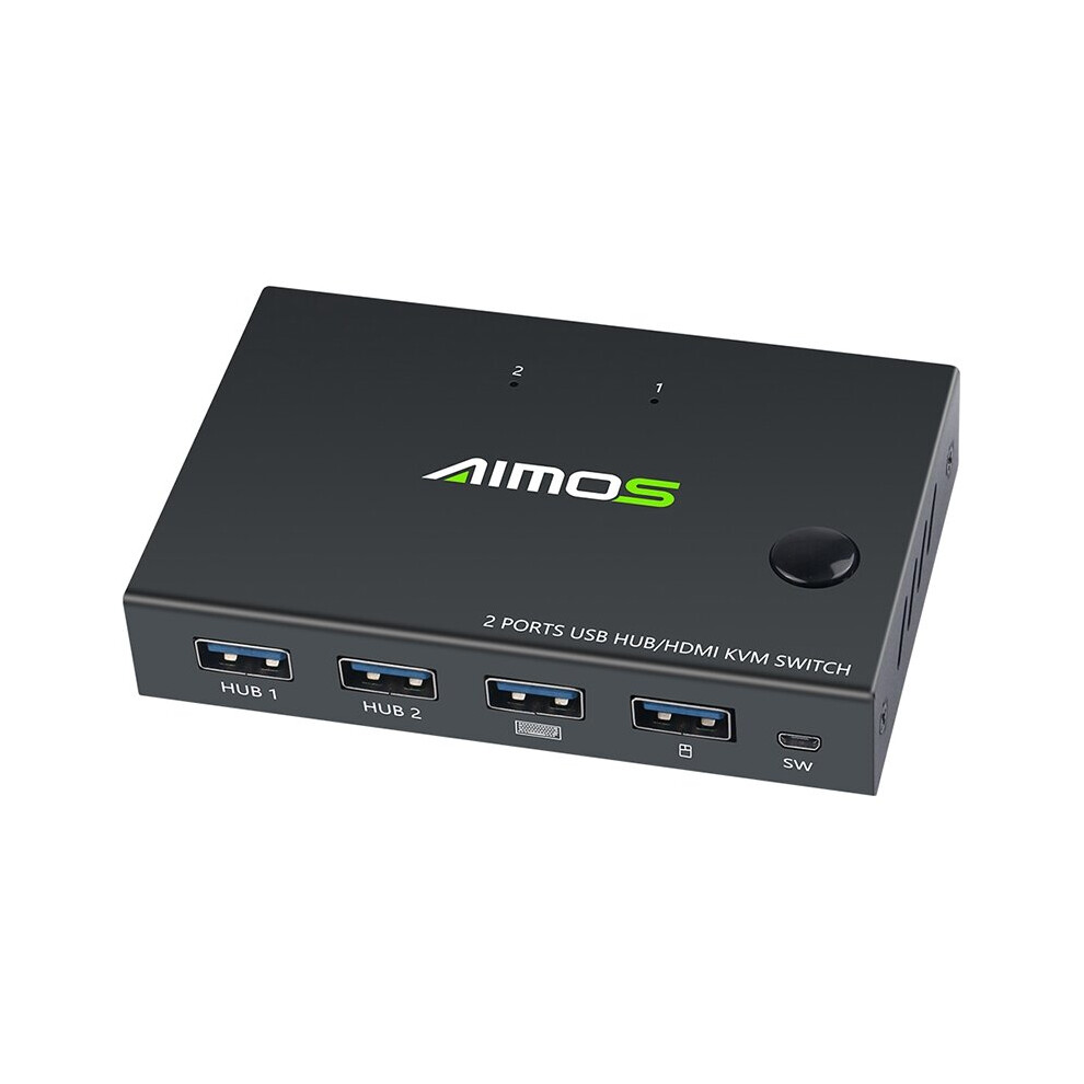 Aimos Usb Hdmi Switch Box Video Switch Display 4K Splitter Kvm Switch For 2 Pcs Share Switcher Keyboard Mouse Printer Plug And Play Black 866839490562
