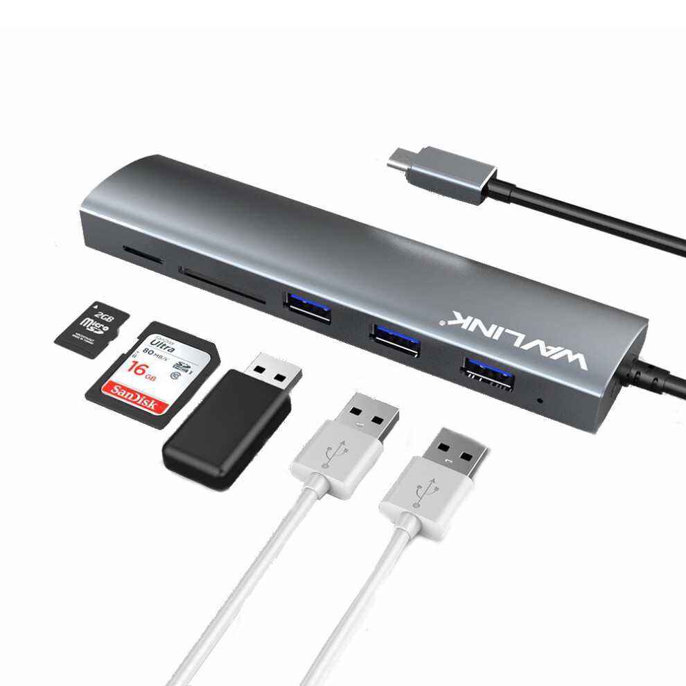 Wavlink 3047Rc Aluminum Alloy Usb C Hub With 3 Usb 3.0 Ports Sd Tf Card Reader Type C Hub 6901251130079