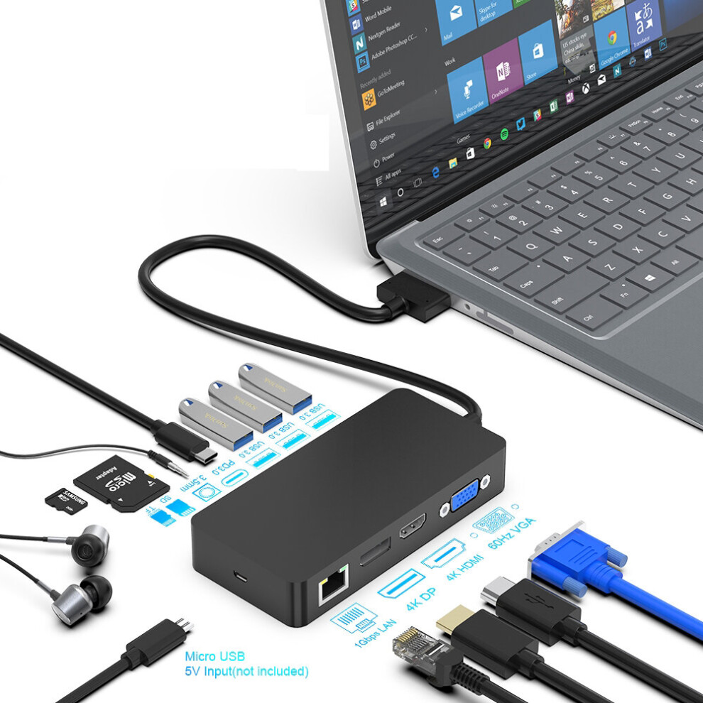 Rocketek Usb Hub Card Reader 4K Hdmi Dp Vga 3.5 Audio Gigabit Ethernet Adapter Sd Tf Docking Station For Surface Laptop 9184984867161
