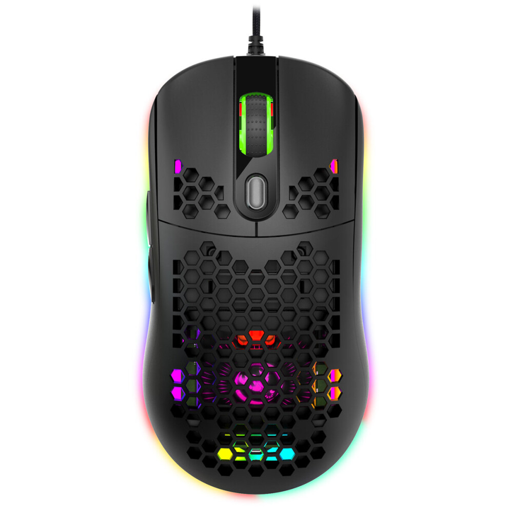 Hxsj X600 Wired Gaming Mouse Rgb Backlight Hollow Honeycomb Shape 6400Dpi Macro Programming Home Office Gamer Mice For Desktop Computer Laptop Pc 6900078629988