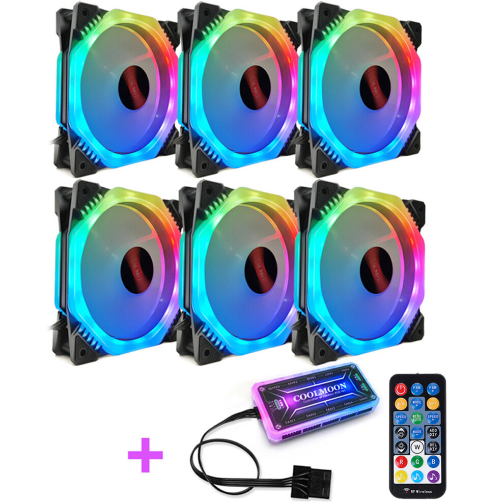 Coolmoon 6Pcs 5V 3Pin Adjustable Rgb Led Computer Case Pc Cooling Fan With Remote Light 6906138837737