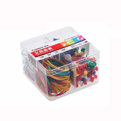 Comix Office Combination Set B3645 Long Tail Binder Clips Paper I pin Rubber Band Binding