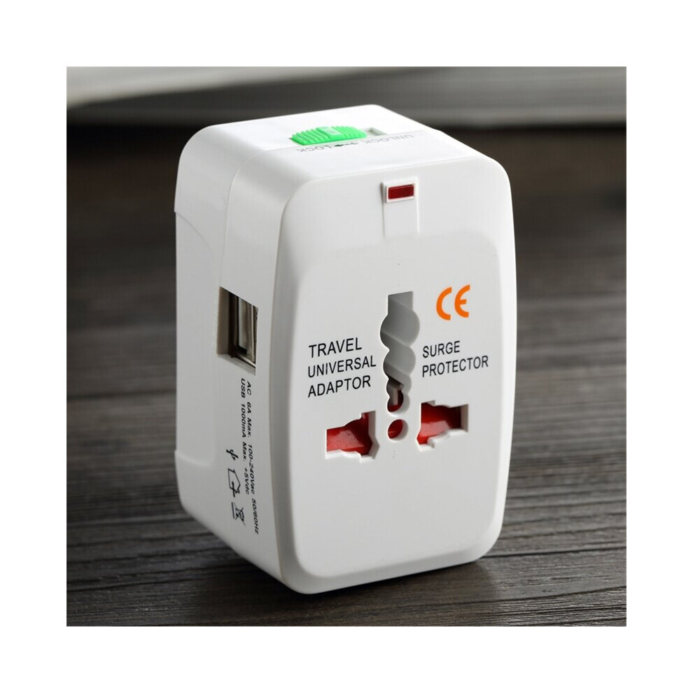 All in One Universal International Plug Adapter 2 USB Port World Travel AC Power Charger Adaptor with AU US UK EU Converter Plug