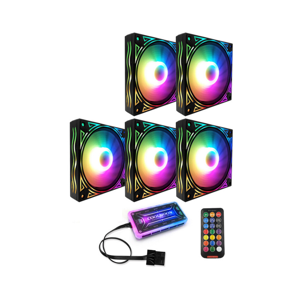 Coolmoon Billow 5Pcs Colorful Backlight 120Mm Cpu Cooling Fan Mute Pc Heatsink With The Remote Control 6906139712835
