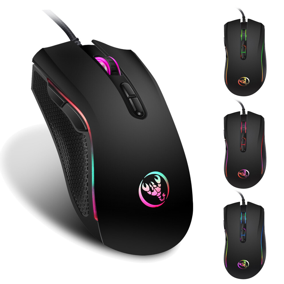 Hxsj A869 3200Dpi 7 Buttons Mice 7 Colors Led Optical Usb Wired Mouse Optical Gaming Mouse Black 740120188010