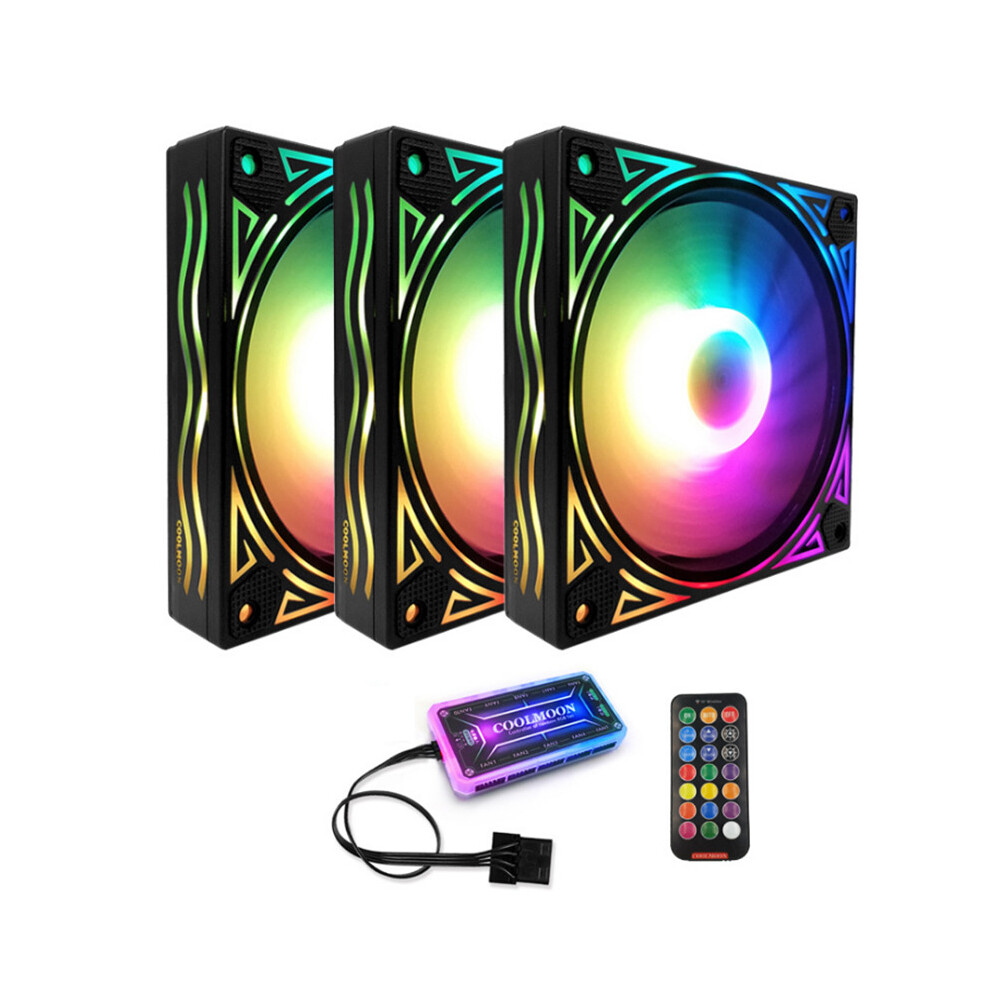 Coolmoon Billow 3Pcs 120Mm Multilayer Backlit Rgb Cooling Fan Mute Pc Cpu Heatsink With The Rf Wireless Remote Control 6906139712682