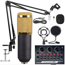 BM 800 Live Broadcast Sound Card Kit with Studio Condenser Microphone Arm Stand for Streaming Broadcasting and Singing Recording