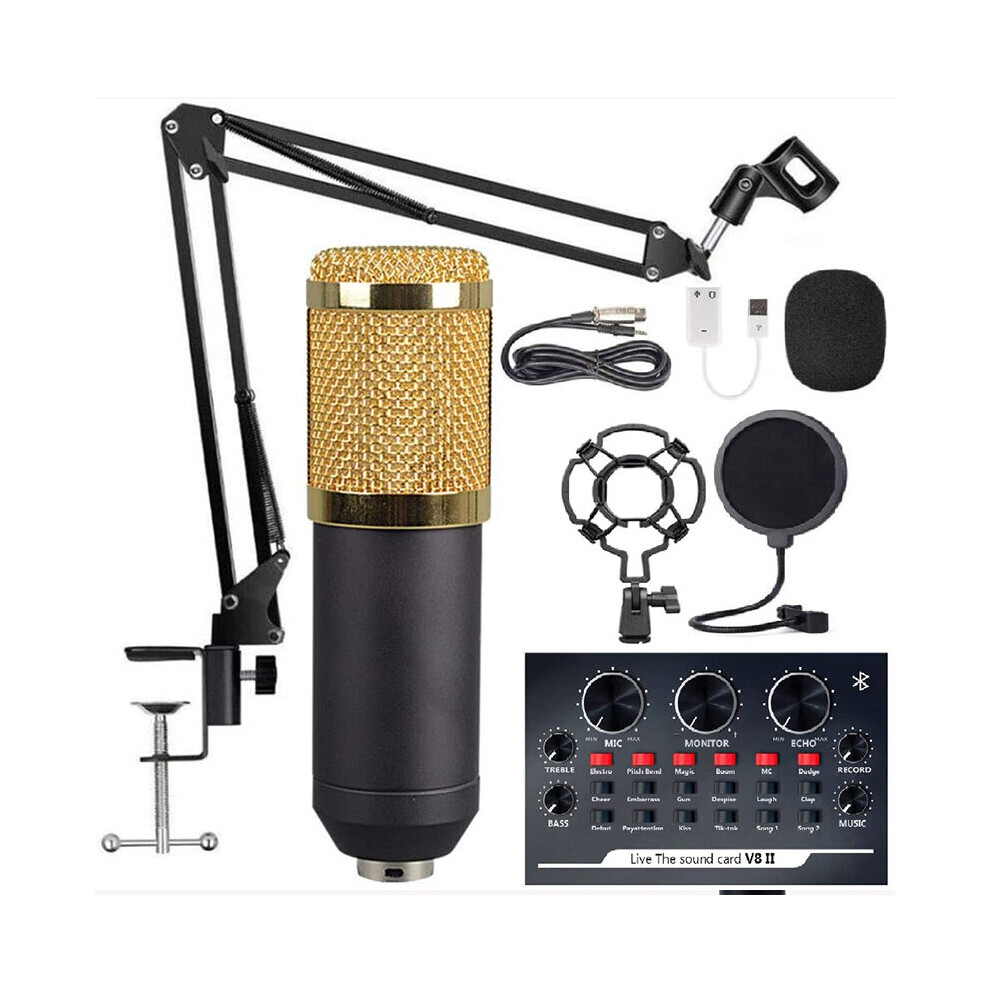 BM 800 Live Broadcast Sound Card Kit with Studio Condenser Microphone Arm Stand for Streaming Broadcasting and Singing Recording