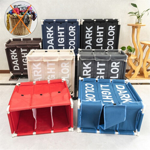 Rolling Laundry Basket Organizer 3 Grid Large Laundry Hamper Bin