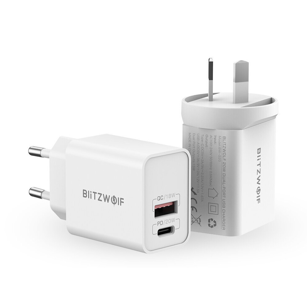 Blitzwolf Bw S20 20W 2 Port Pd3.0 Qc3.0 Wall Charger Support Fcp Afc Fast Charging Eu Au Plug Adapter For Iphone 13 13 Mini 13 Pro Max For Samsung G White 6900080260780