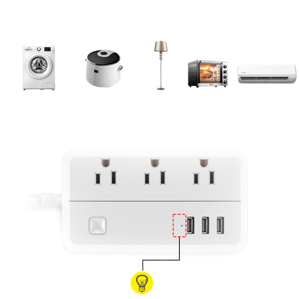 Dhekingd D222 Us Plug Sockets With 3 Outlet 3 Usb Sockets Overload Switch Surge Protectorwith Extension Cable Switch Power Outlet 710954601917