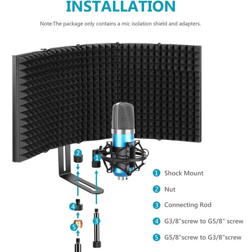 Neewer 5 Plate Folding Recording Microphone Wind Screen Soundproof Insolation Shield 2