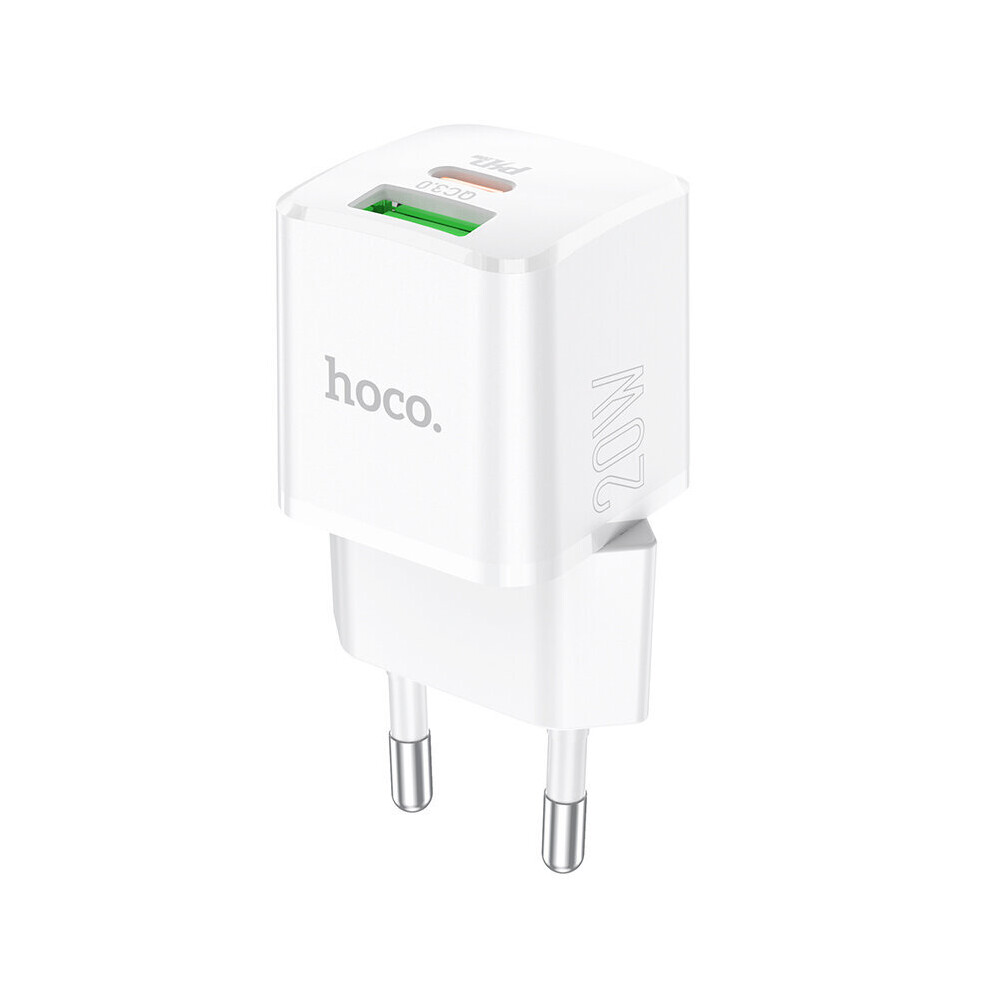 Hoco N20 Pd20w 2 Port Usb Pd Charger 20W Usb C Pd3.0 + 18W Usb Qc3.0 Fcp Scp Fast Charging Wall Charger Adapter Eu Plug For Iphone 12 Pro Max For Sa White 6901942125018