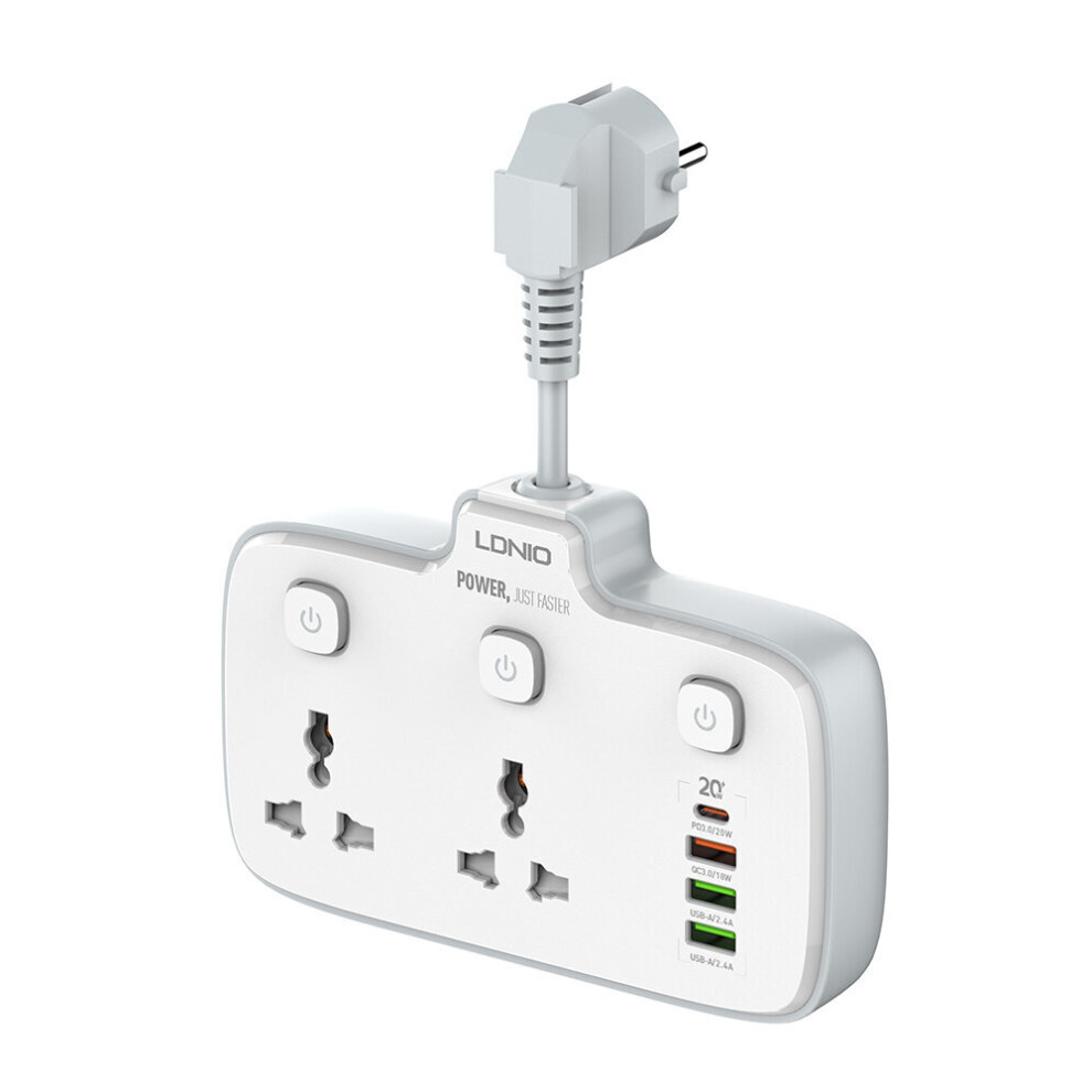 Ldnio 2500W 4 Port Multi Function Socket Panel 20W Usb C Pd & 20W Usb A *2 Fast & Ac Socket*2 Charging Wall Charger Adapter Eu Plug Fast Charging Fo 6907961567112