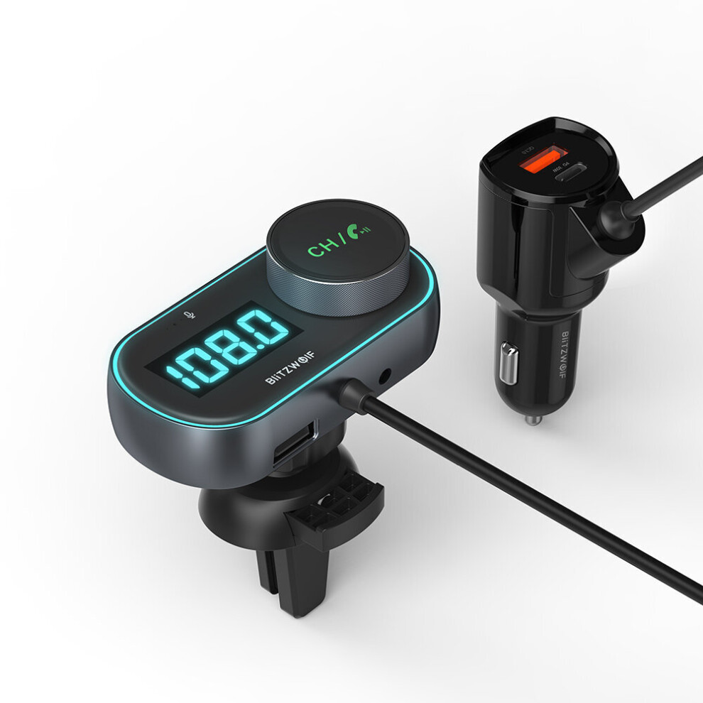 Blitzwolf Bw Bc3 Bluetooth V5.0 Fm Transmitter 30W Pd + 18W Qc3.0 Usb Car Charger Rgb Backlit Led Digital Display Wireless Radio Adapter Hifi Light 6907515543579