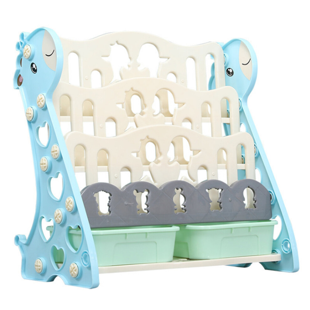 3 4 Tiers Children Bookshelf Small Kids Books Storage Shelver Racks with 2 Storage Boxes