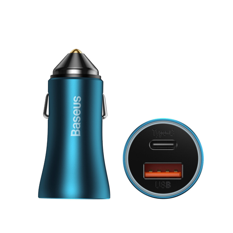 Baseus 60W 2 Port Usb Car Charger Dual 30W Qc3.0 Support Afc Fcp Scp Fast Charging Metal Adapter For Iphone 13 Pro Max For Xiaomi 12 For Samsung Gal Grey/Blue 6900086145197