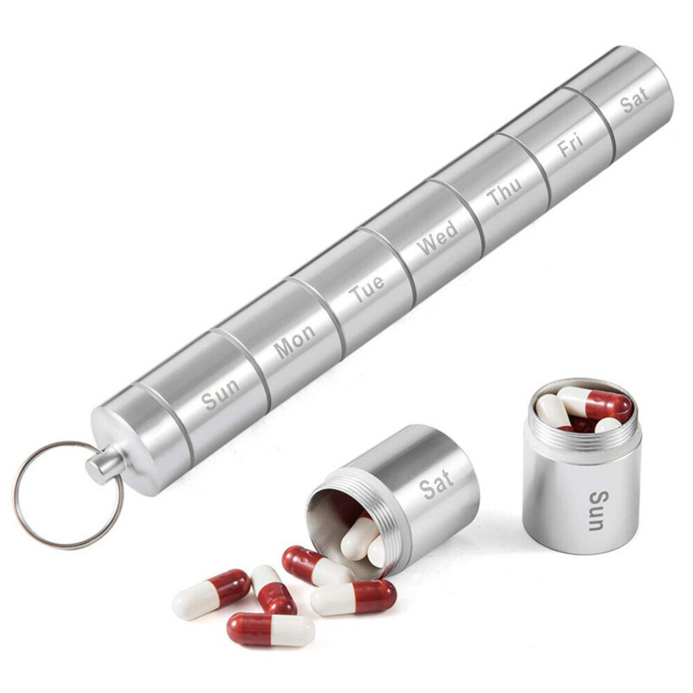 Weekly Pill Box Aluminum Alloy Waterproof Detachable Travel Pill Storage Organizer Container Portable Home Keychain Pill Holder