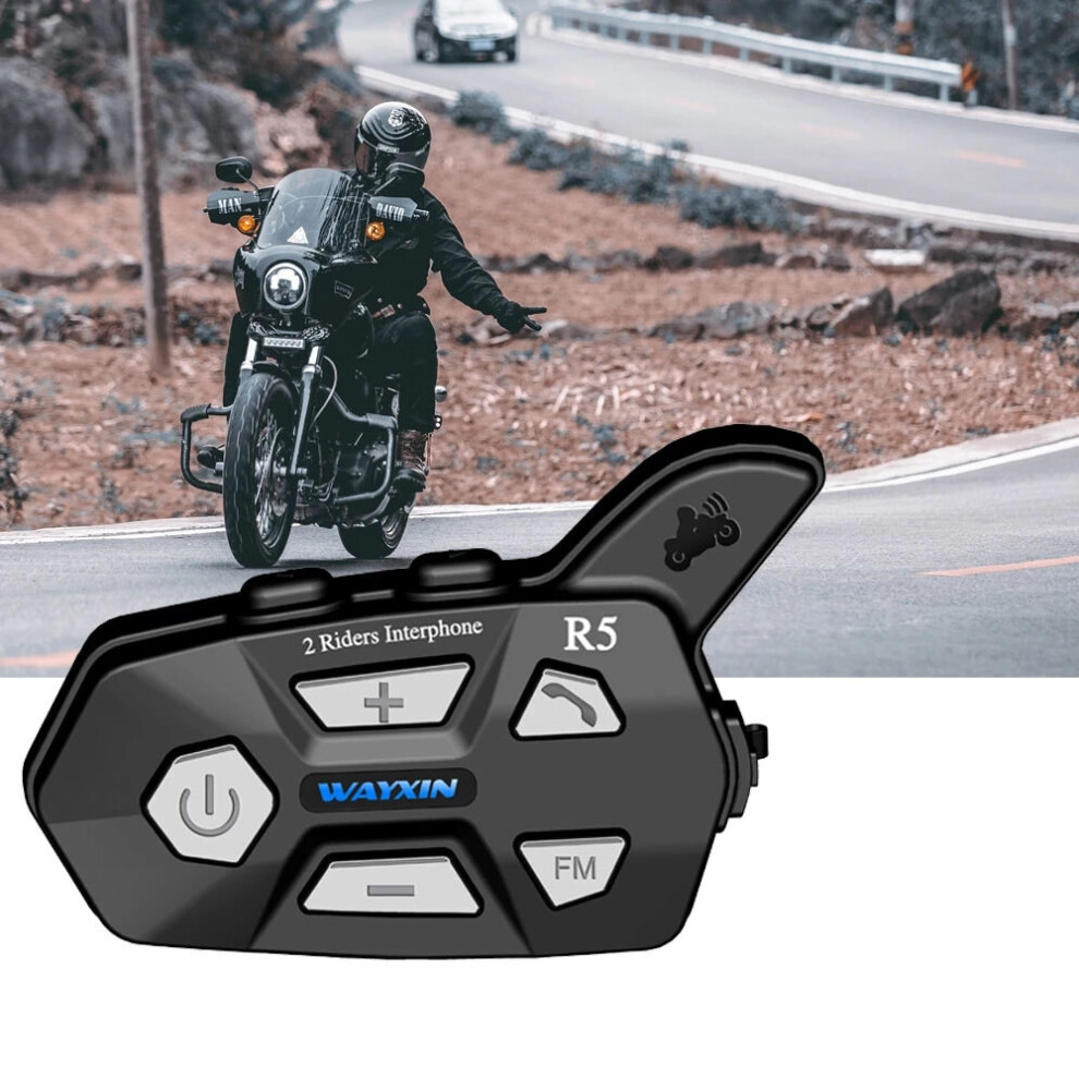 Wayxin R5 2Pcs Bluetooth Intercom 2 Rider Fm Motorcycle Bluetooth Helmet Intercom 1000M Moto Interphone Helmet Headsets 6900080972546