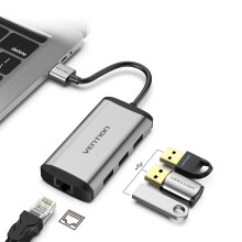 Vention CKBHB USB 3.0 Hub High Speed USB3.0 to RJ45 Ethernet Adapter USB Splitter 1000Mbps Network Card for Macbook Laptop PC Tablet