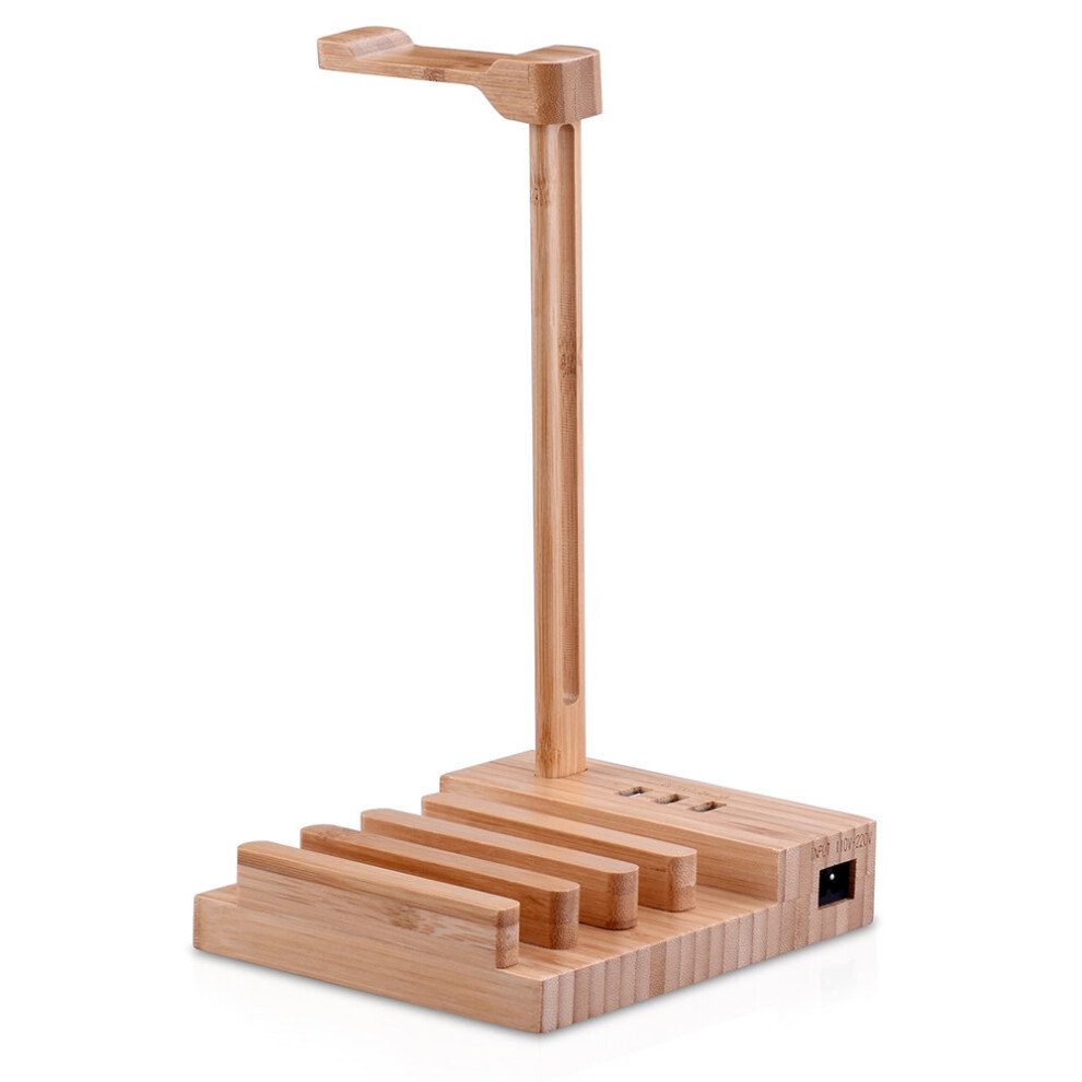 Wooden Headphone Stand Headset Hanger Mobile Phone Tablet Stand Holder With Universal Usb Charging Ports Usb Charger 6900069091404