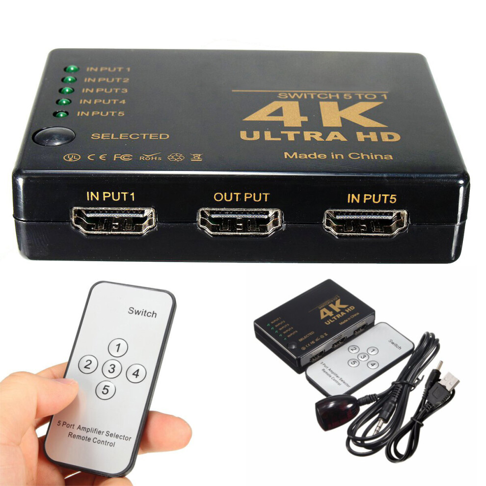 4K 5 Port 1080P Hd Mutimedia Interface 3D Switcher Selector Splitter Video Hub For Ps3 Hdtv 649490723299