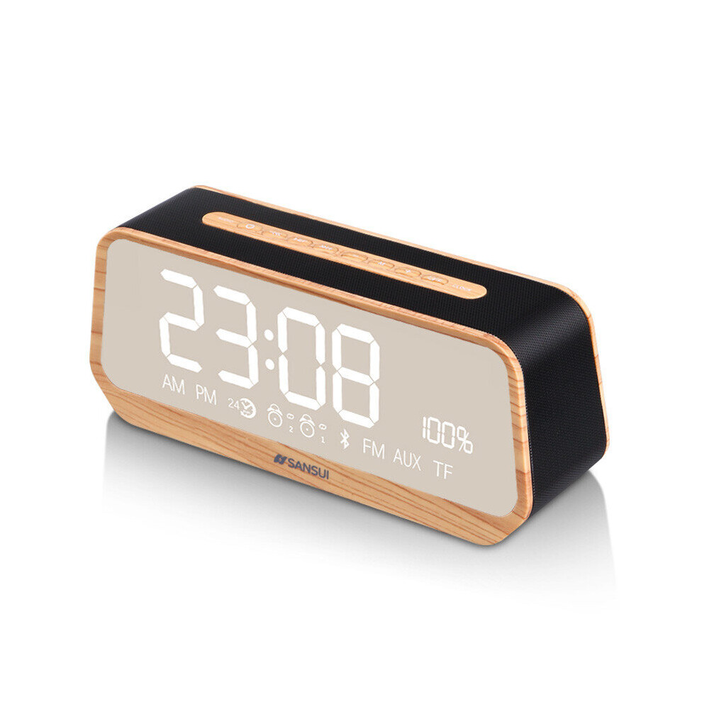 Sansui T26 Led Display Mirror Alarm Clock Tf Card Aux Fm Radio Bass Bluetooth Speaker 300742299886