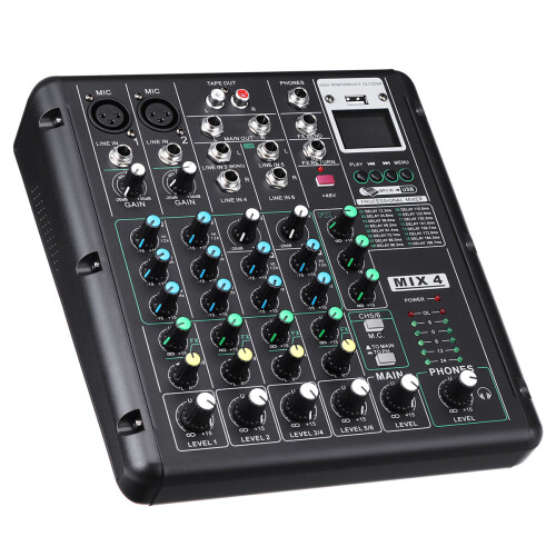 6 Channel bluetooth DJ HD Mic Audio Mixer Control LED Digital Display Music Stream with USB Interface 2