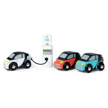 Conjunto de carros eco - Tender Leaf Toys - TL8373 - 3 carros elétricos - Estação de carregamento - Branco