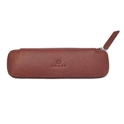 Cross Cross Cross Leather Double Zip Close Pen Pouch