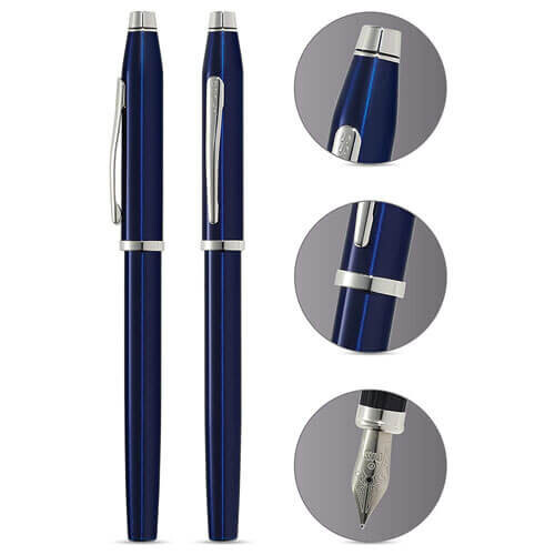 Cross Cross Century ll Blue Lacquer Fountain Pen w/ Chrome PT 2