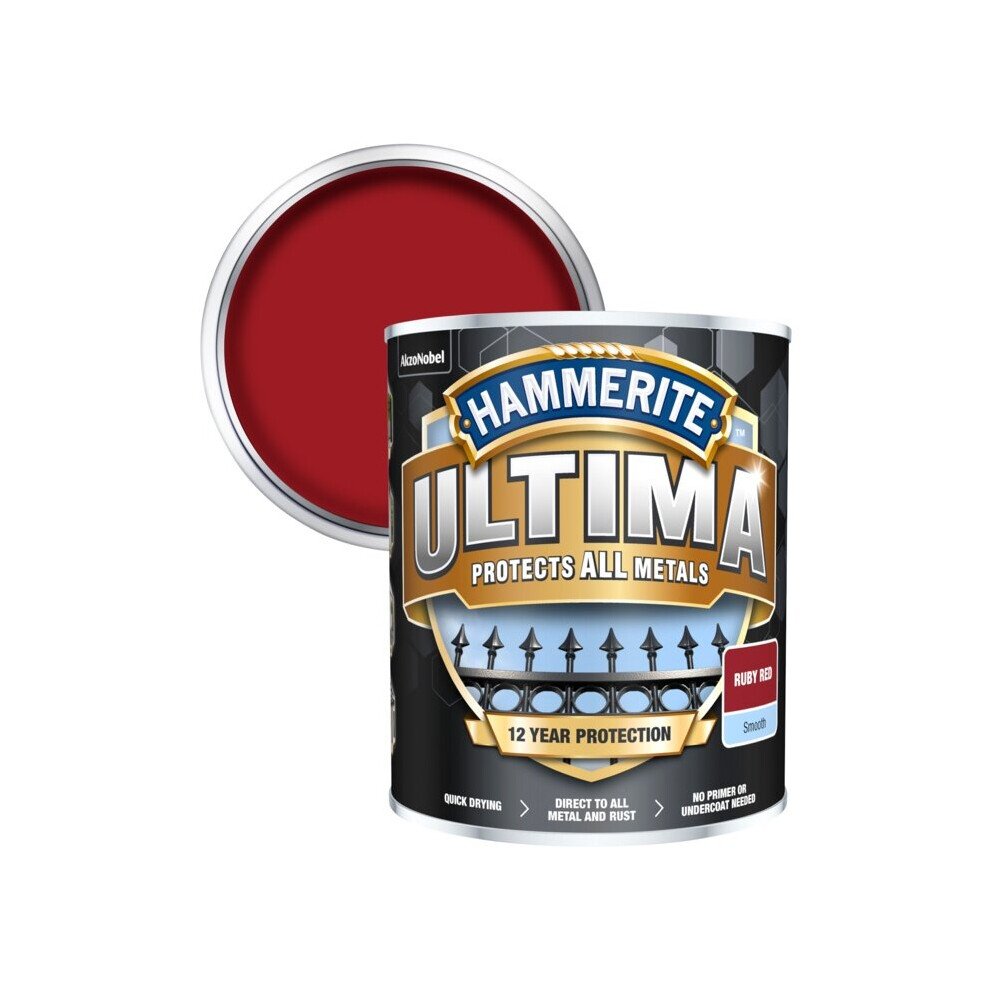 Hammerite Ultima Smooth Metal Paint 750ml Ruby Red