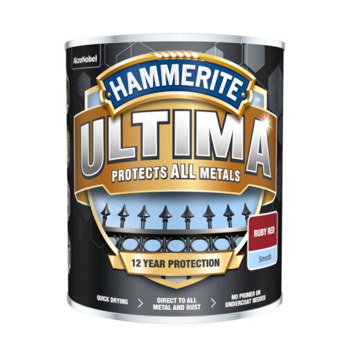 Hammerite Hammerite Ultima Smooth Metal Paint 750ml Ruby Red 1